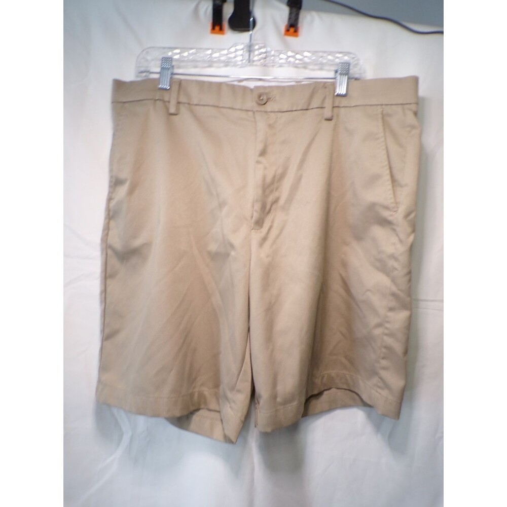 Men's Khaki Chino Shorts Flat Front Golf Casual Slash Pockets Beige 36W